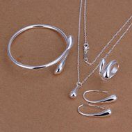 Fashion 925 Silver Plated Jewelry Set Bracelet Necklace Ring Hook Oval Earrings N2