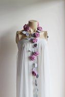 Pink Rose Scarf-Pink and Grey Crochet Necklace-Pink and Grey Lariat Necklace-Rose Lariat Scarf-Rose Necklace N4