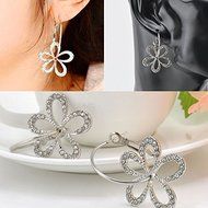Women Elegant Silver Plated Crystal Rhinestone Flower Stud Earrings Hoop Jewelry