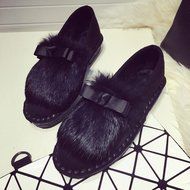 Spritech(TM) Women's Winter Flat Fur Warm Cute Bowknot Ankle Shoes with Beaver Rabbit Fur Hair Trim Leopard