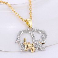 Fashion Women Animal Elephant Long Chain Crystal Silver Plated Pendant Necklace
