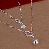 Women 925 Sterling Silver Plated Ball heart Charm Pendant Necklace Chain Jewelry