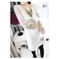 Spritech(TM) Fashion Women's Scoop Neck Long Vintage Puff Sleeve Slim Retro Dress White XXL N2