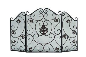 Benzara Metal Fire Screen with Traditional Floral and Wire Mesh Design