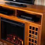 Amelia 48 in. Contemporary Freestanding Portable Indoor Electric Fireplace Media Console in Modern Glazed Pine N7