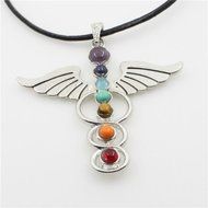 Natural Gemstones Healing Reiki 7 Chakra Moon Cross Charm Beads Pendant Necklace