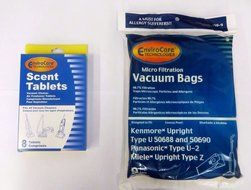 Kenmore 50688 Vacuum Bags Microfiltration with Closure Panasonic U-2 Vacuums. (10 Bags &amp; 8 Scent Tabs)