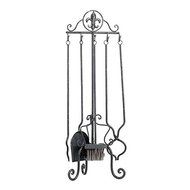 Brown Finish Fleur De Lis Iron Fireplace Tool Set Features A 5-piece Set, Includes A Poker, Brush, Log Lifter...