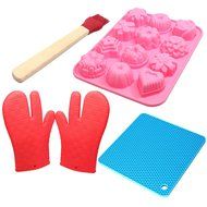 Food Grade Silicone Bakeware Set - Silicone Molds For Fondant Silicone Hot Pads Silicone Mitts &amp; Silicone Basting...
