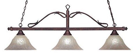 Toltec Lighting 823-BRZ-53313 Scroll 3 Light Bar with 14 Amber Marble Glass, Bronze Finish by Toltec Lighting
