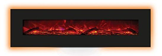 Amantii 72" Electric Fireplace with 81" x 23" Black Glass Surround N3