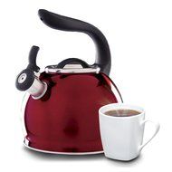 Mr Coffee Whistle Shine Stainless Steel Tea Kettle, 2.1 quart, Metallic Red