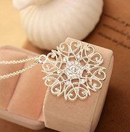 Womens Hollow Pattern Crystal Pendant Silver Necklace Long Sweater Chain Jewelry N2