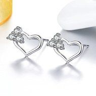 Women 925 Sterling Silver Swarovski Crystal Love Heart Ear Stud Earrings Jewelry N2