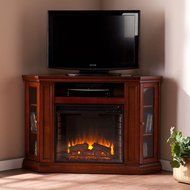Carter 48 in. Convertible Indoor Mahogany Brown Electric Media Console Wall Mounted or Corner Fireplace, For TV... N3