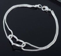 Silver Heart Love Pendant Box Chain Bracelet Pretty Jewelry Women's