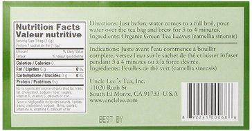 Uncle Lee's Tea Organic Green Tea, 100-Count Box (Pack of 4) N2