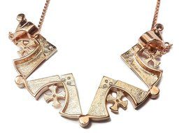Gold Plated Opens Jerusalem Cross Pendant Necklace Blue Enamel Swarovski Stones N4