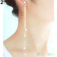 Women's Charm Rhinestone Super Long Tassels Drop Dangle Party Linear Earrings