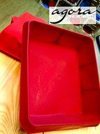 Premium Reusable Set of 2 (Red/Red Wine) Food Grade Silicone Non Stick Lasagne Bread Cake Mold Square Pan by AGORA... N3