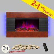 AKDY 36" Wooden Style Tempered Glass Wall Mount Log Pebbles Interchangeable 2-in-1 1500W Adjustable LED Back Light... N3