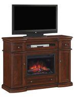 Montgomery TV Stand w/ 25" Curved Electric Fireplace, Vintage Cherry