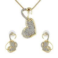 Promise Jewelry Set Gold Plated Crystal Double Heart Necklace+Earrings Wedding N4