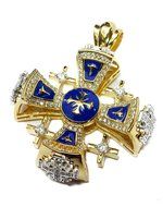 Gold With Silver Plated Jerusalem Cross Pendant Necklace Blue Enamel Swarovski