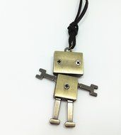 QTMY Robot Leather Chain long Necklace Jewelry Choker Collar Pendant N2