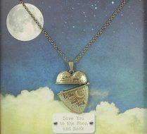 Demdaco Story Heart Pendant - Moon and Back 32" Brass Necklace &amp; Locket