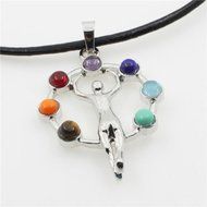 Natural Gemstones Healing Reiki 7 Chakra Moon Cross Charm Beads Pendant Necklace N2