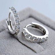 Women Jewelry White Gemstones Crystal 925 Silver Plated Hoop Earrings Fashion