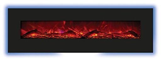 Amantii 72" Electric Fireplace with 81" x 23" Black Glass Surround N4