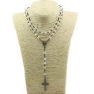 Uniquew AB Transparant Crystal Beads Rosary Catholic Necklace Church Holy Soil Medal &amp; Cross