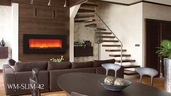 Sierra Flame Slim Wall Mount Electric Fireplace with 42" x 18" Black Glass Surround