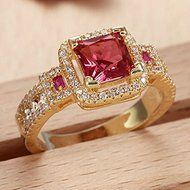 New Women Fashion 18k Yellow Gold Plated Princess Cut Ruby Ring Wedding Jewelry (7)