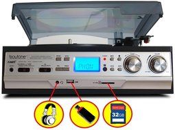 Boytone BT-17DJS-C,6 IN1,3 Speed Stereo Turntable 2 Built in Speakers Digital LCD Display AM/FM Radio + Supports...