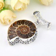 NEW Amazing Handmade Natural Ammonite Fossil Gemstone Vintage Silver Pendant 2&quot; N2