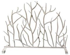 FIREPLACE SCREENS - &quot;SHERWOOD FOREST&quot; DECORATIVE FIRE SCREEN - ANTIQUE WHITE