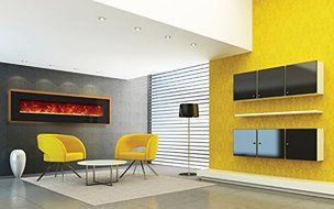 Amantii 72" Electric Fireplace with 81" x 23" Black Glass Surround N5