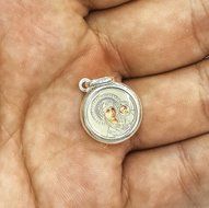 Round Small Virgin Mary and Baby Jesus Pendant Silver 925 Jerusalem Amulet 1"