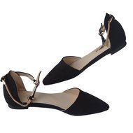 Spritech(TM) Women Girl Summer Flat Shoes Point Toe Faux Suede Upper Metal Closed Sandal Black 36 N6