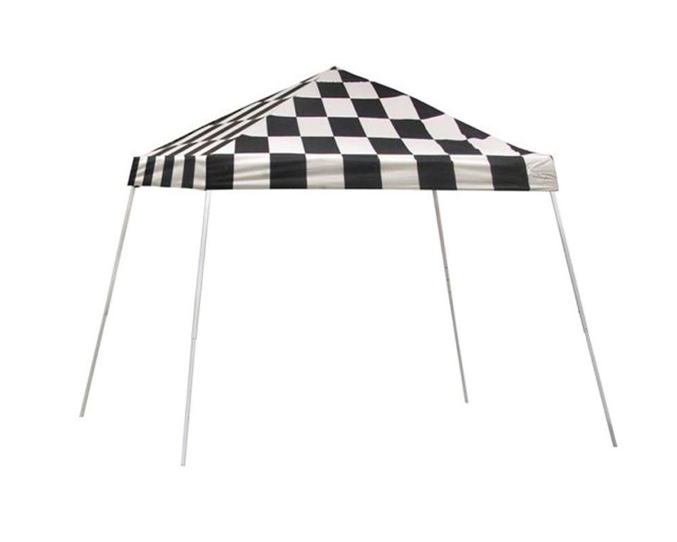 10x10 Slant Leg Pop-up Canopy, Checkered Flag Cover, Black Roller Bag N5