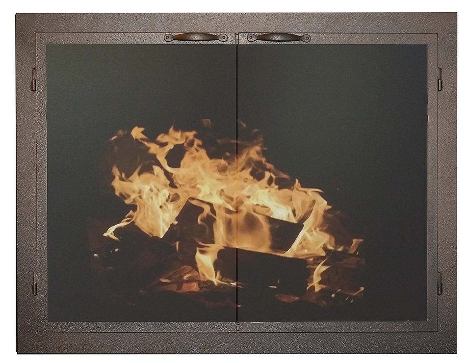 Fireplace Glass Door with Gate Mesh Fullview Design (35"w X 32 1/2"h, Textured Black) N5