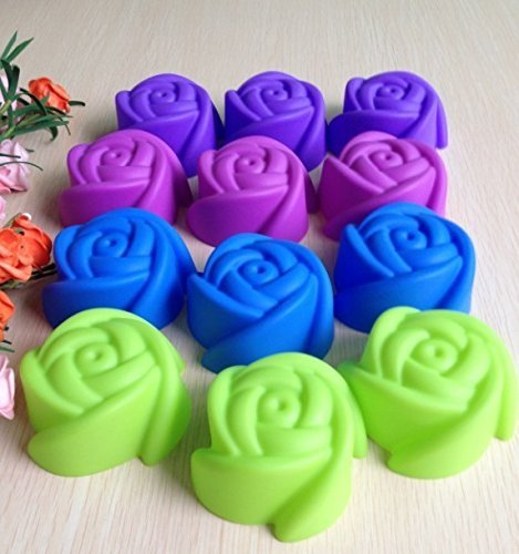 12pcs Rose Shape Muffin Sweet Candy Jelly Fondant Cake Chocolate Mold Silicone Tool Baking