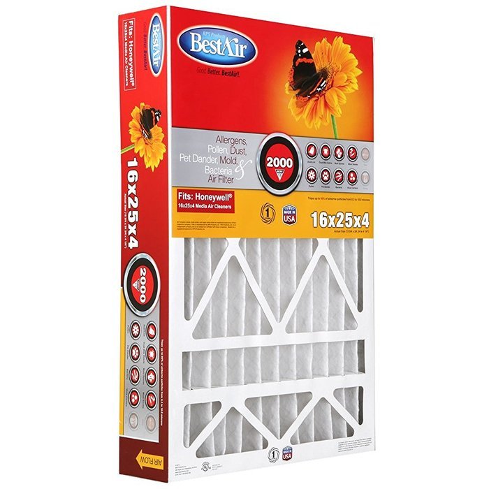 BestAir HW1625-11R Honeywell Pleated Filter, 16 by 25 by 4" N4