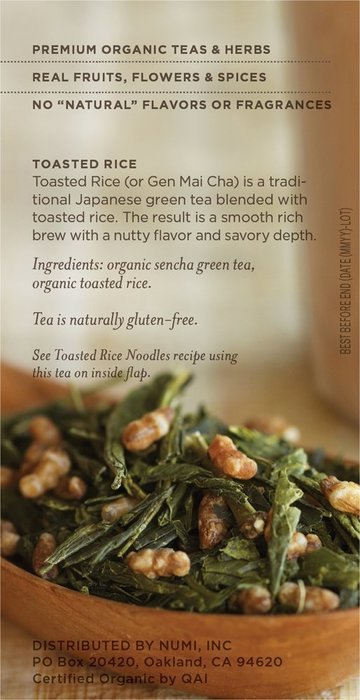 Numi Organic Tea Toasted Rice, Full Leaf Sencha Green Tea, 18-Count non-GMO Tea Bags (Pack of 3)