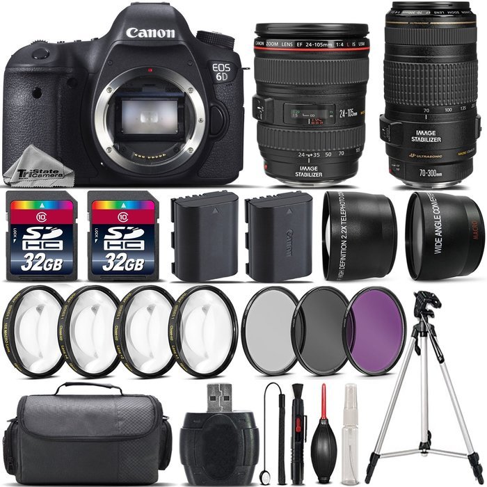 Canon EOS 6D DSLR Camera + Canon 24-105mm IS USM Lens + Canon 70-300mm USM Lens + 0.43X Wide Angle Lens + 2.2x... N8