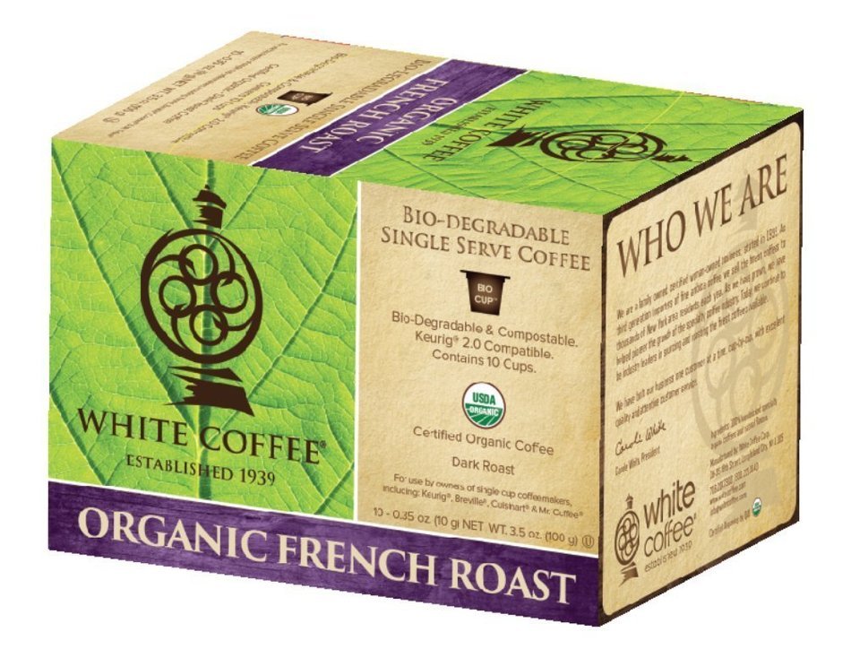 White Coffee Organic Single Serve Coffee, French Roast, 10 Count