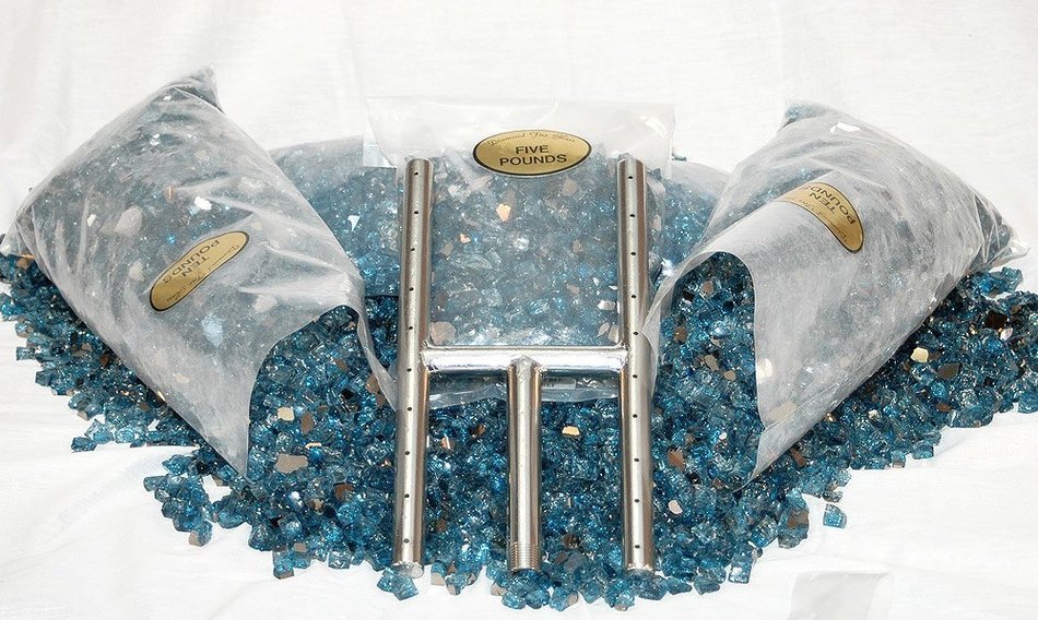 Graphite Gray Do It Yourself Fireplace Glass Kit with 12 Inch H-burner and 25 Pounds of Diamond Fire Glass